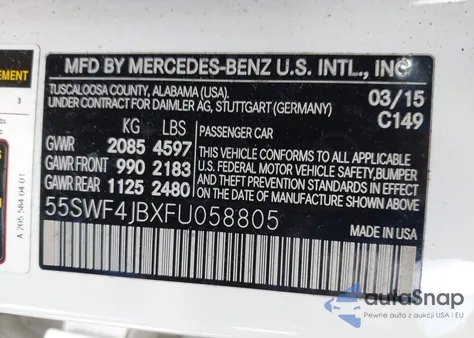 2015 Mercedes-Benz C 300 Luxury/Sport from USA, damaged, VIN 55SWF4JBXFU058805